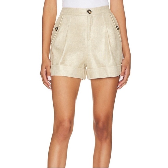 NWT L’Agence Safari High Waist Linen Blend Shorts Pebble Gold Sz 10